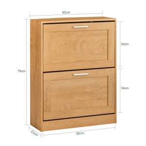 SoBuy Schuhkipper FSR137-N in Naturholzoptik mit zwei Klappen und silbernen Griffen.