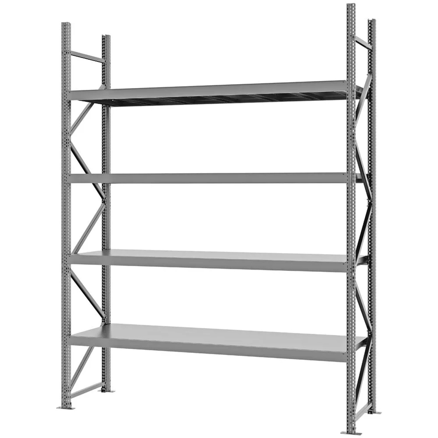 PROREGAL Weitspannregal Schraub-Stecksystem MAGNUS PRO Made In Germany Grundregal 300x225x60cm 4 Ebenen Stahlböden Fachlast 520kg Verzinkt