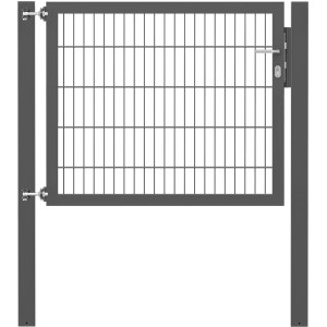 Anthrazitfarbenes Einzeltor Flexo Plus 125x100 cm mit Pfosten für Gartenzäune.