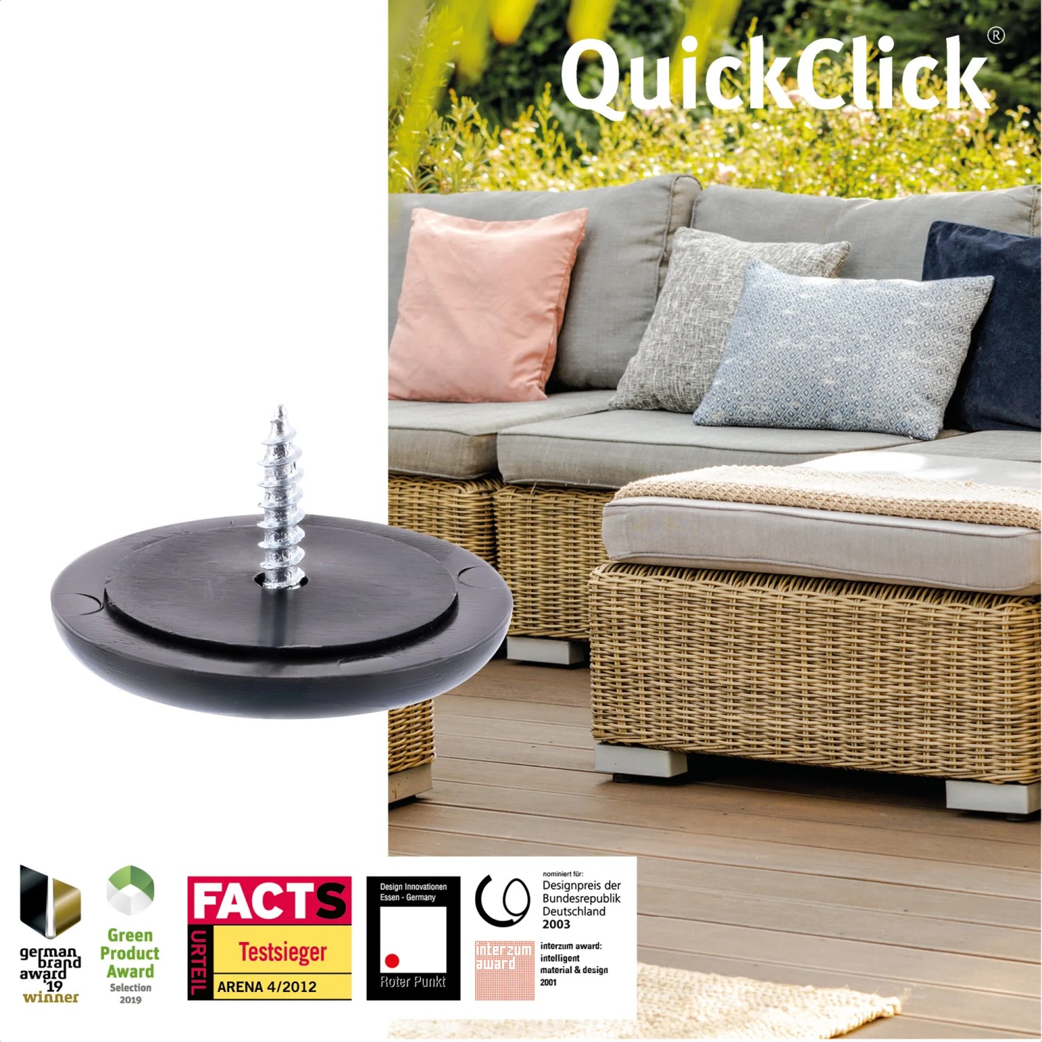 Wagner QuickClick Slim Möbelgleiter Set, 4-teilig, schwarz, Ø 30 mm. Für sanftes Gleiten und Oberflächenschutz.