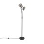 Moderne, schwarze Stehlampe "Athen" mit 5 Rauchglas-Kugeln für Innenräume.