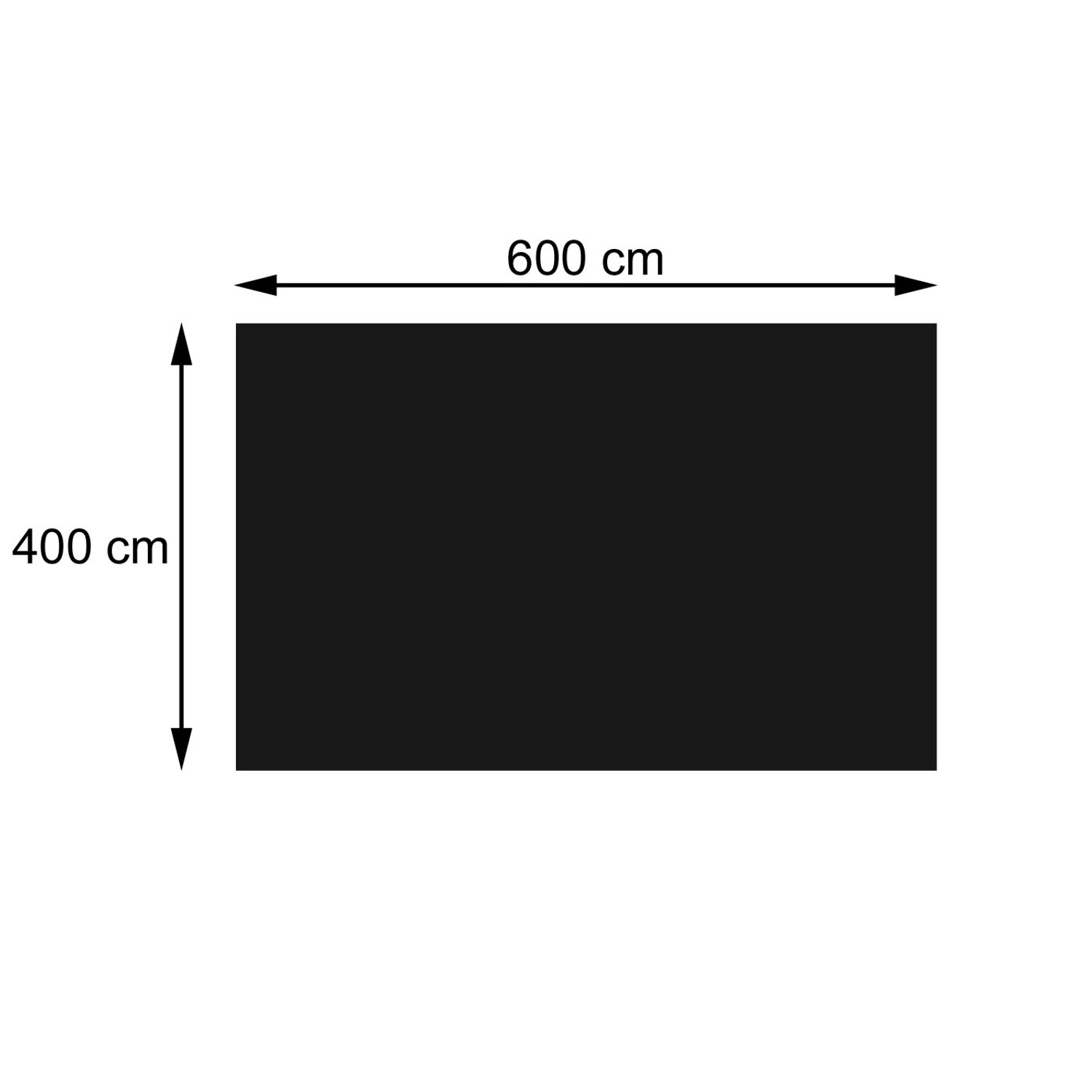 Schwarze MCW Pool Abdeckung, rechteckig, 6x4m, 200µm, aus PE-Folie.