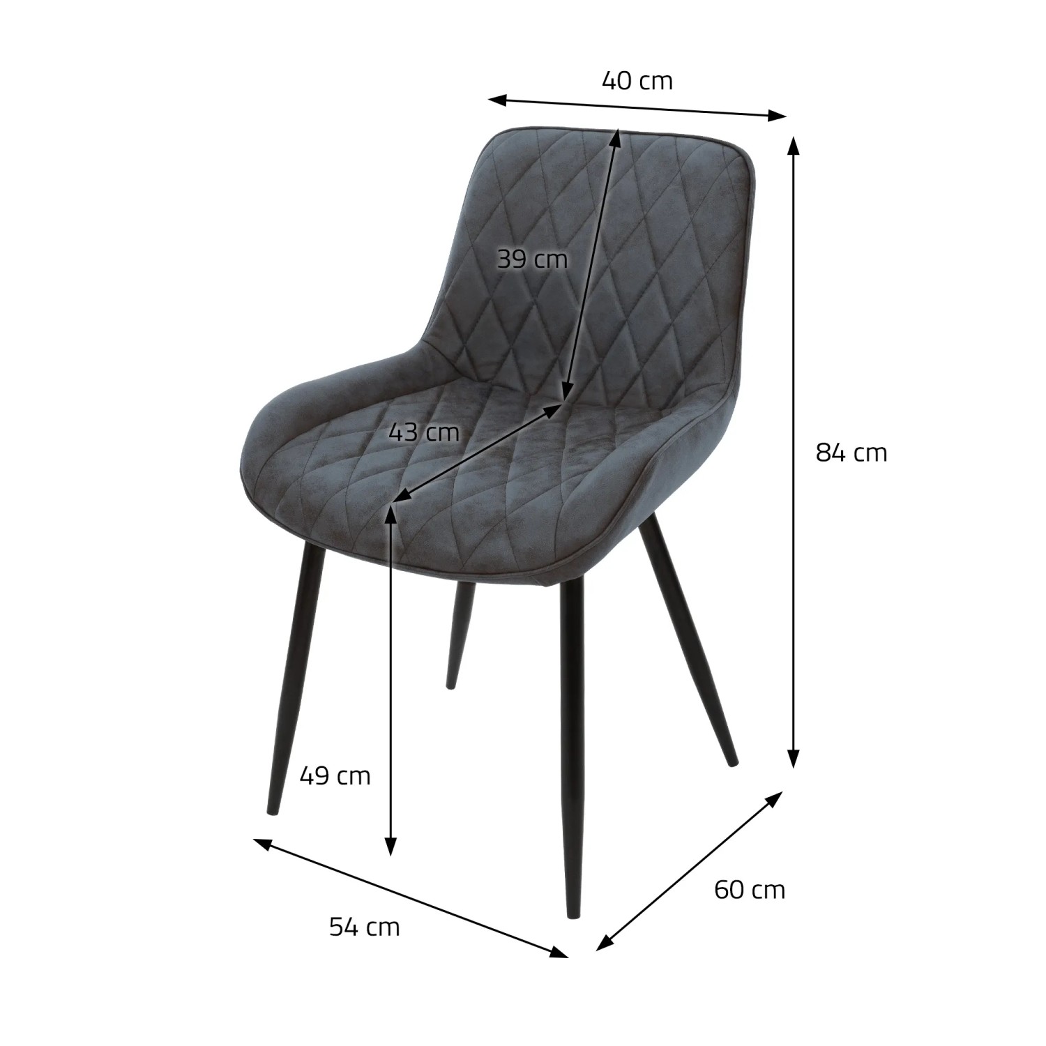 ML-Design Esszimmerstuhl Set, 6-teilig, anthrazitfarbenes Kunstleder mit Rautensteppung und schwarzen Beinen.