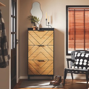 SoBuy Schuhschrank FSR164-SCH mit 3 Klappen, Holz-Optik und Metallbeinen.