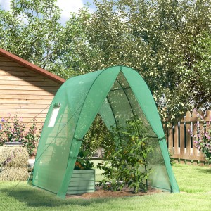 Outsunny Gewächshaus mit Rolltür, Stahlrahmen, 180x180x200cm, im Garten.