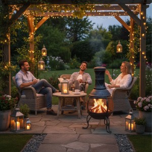Relaxdays Aztekenofen Stahl Gusseisen Silbergrau Funkenschutz 89 cm x 45 cm x 45 cm 6,9 kg