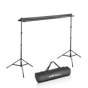 Walimex Pro 3-fach Hintergrundsystem mit zwei Stativen, drei Stangen und Tragetasche für Fotostudio.