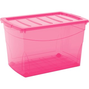Aufbewahrungsbox Home XL, Fuchsia, mit 4 Rollen. Transparente Kunststoffbox mit Deckel.