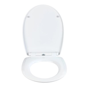 Weißer Wenko WC-Sitz Beach High Gloss aus Thermoplast, offen.