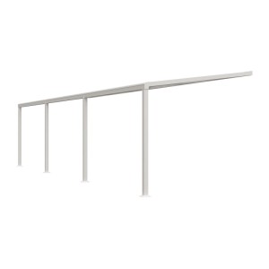 Weiße Vente-unique Anlehnpergola Izeda aus Aluminium, 880 cm breit, mit Stützpfosten für Sonnenschutz.