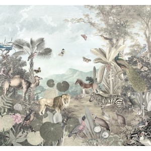 Komar Vlies Fototapete Creation (300x280 cm) mit Dschungel-Motiv, Tieren und Pflanzen.