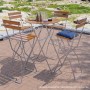Mojawo Biergarten Klapptisch Set: Akazientisch Ø80cm mit Stahlgestell und 2 Hochstühle.