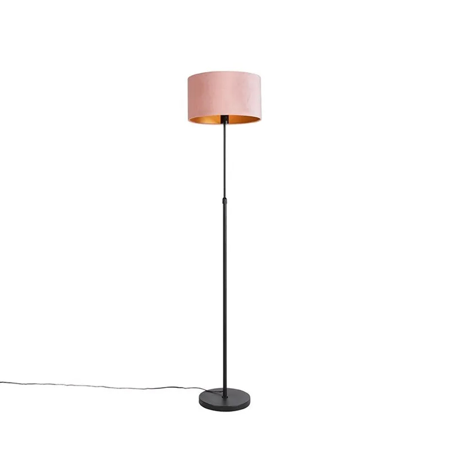 QAZQA Stehleuchte Schwarz mit Veloursschirm Rosé mit Gold 35 cm Parte