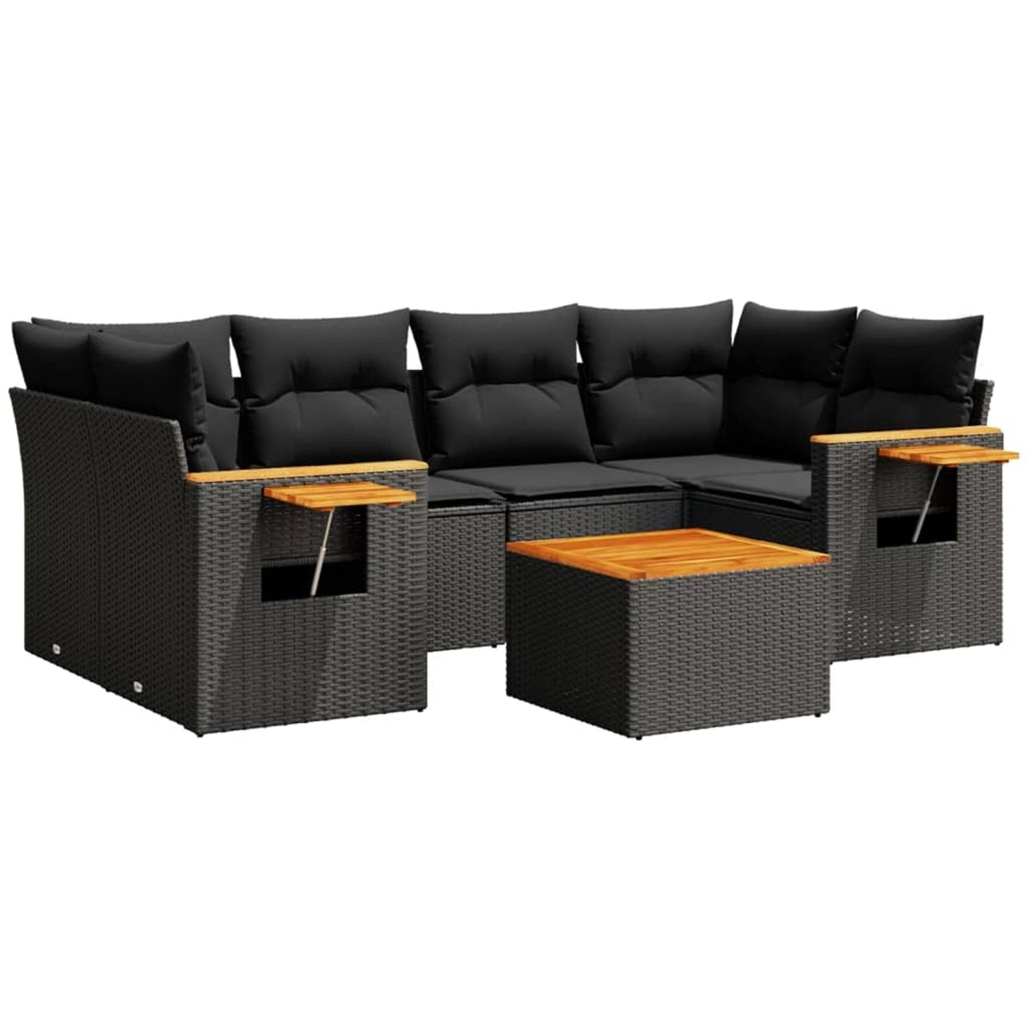 vidaXL 7-tlg Garten-Sofagarnitur mit Kissen Schwarz Poly Rattan Modell 268