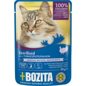 Bozita Katzen-Nassfutter Sterilised Pute, Häppchen in Gelee, 85g Packung.