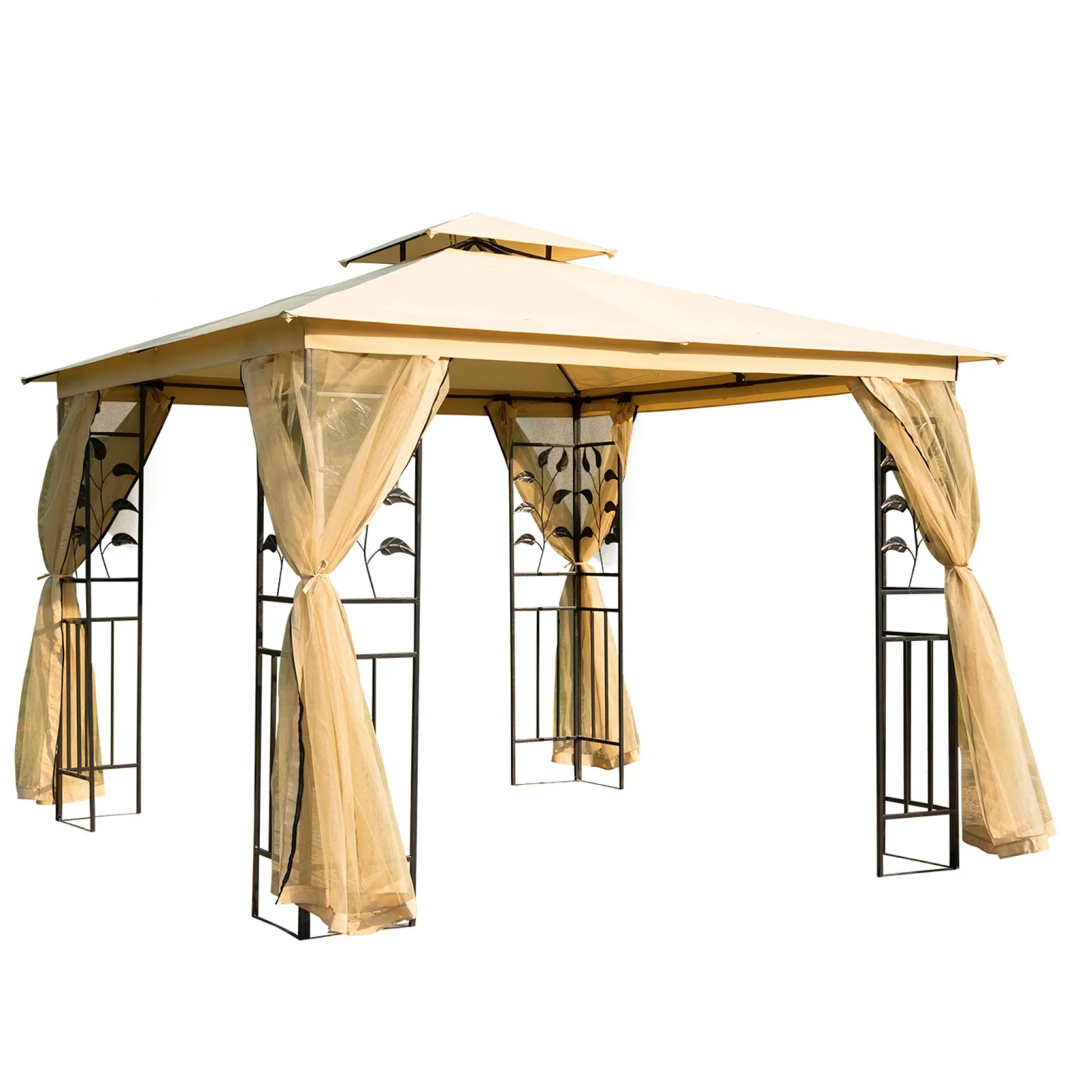 Outsunny Pavillon Stahl 180g/m² Polyester Beige + Schwarz L300 x B300 x H280 cm