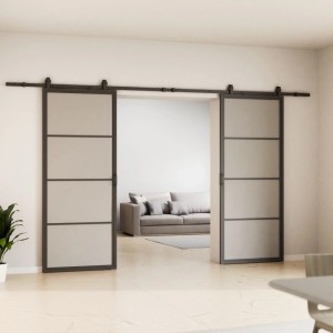 inova Loft Glasschiebetür Satiniert 2050 x 2200 mm Komplettset aus Stahl in Schwarz inkl. 2Seitiger Softclose
