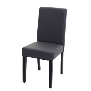 Moderner, grauer Polsterstuhl Littau mit dunklen Holzbeinen für Esszimmer oder Küche.