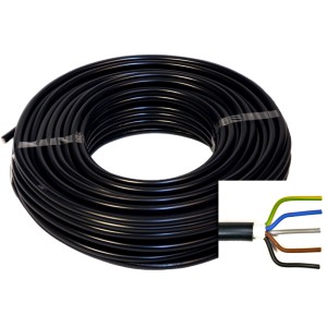 Emskabel Erdkabel NYY-J 5x2,5 mm², 100 m Rolle, schwarze Ummantelung, Detailaufnahme der Innenleiter.