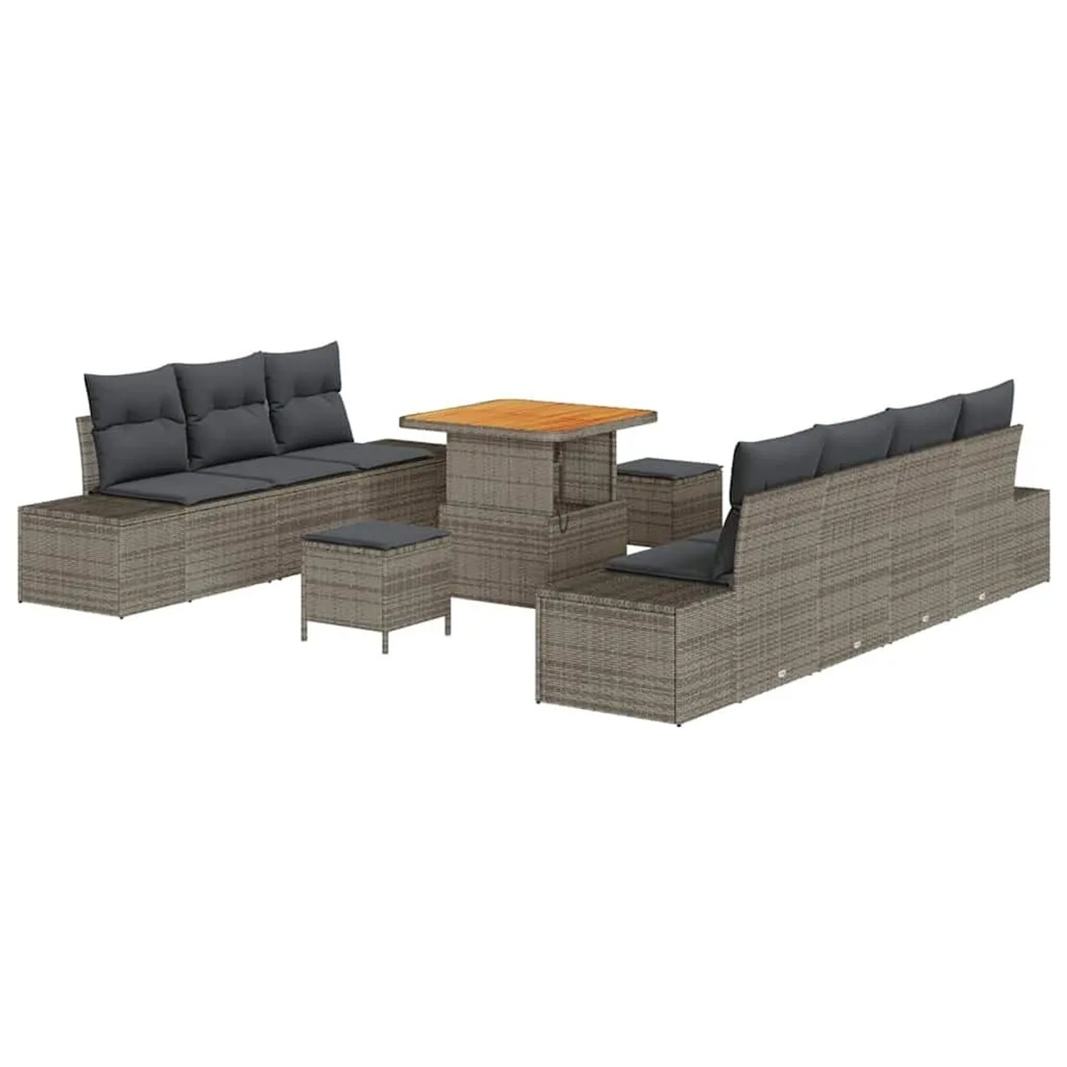 vidaXL Gartensofa-set mit Kissen mit Speicher 10-Tlg Grau Poly-Rattan 33646 günstig online kaufen