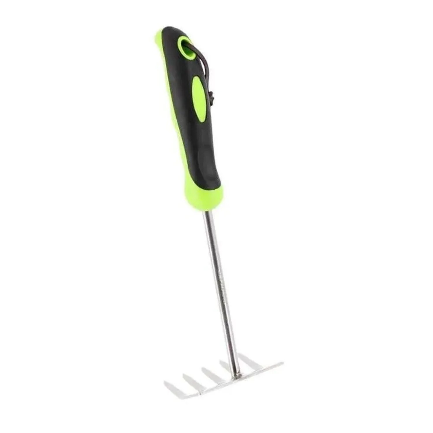Galaflor Garten-Handrechen aus Edelstahl mit grün-schwarzem Kunststoffgriff, Teil des 5-tlg. Kleingeräte Sets.