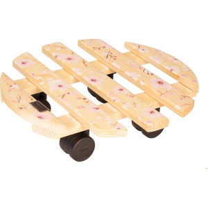 Wagner Multi Roller Kirschblüte: Rolluntersetzer aus Holz mit Kirschblütenmuster und schwarzen Rollen.
