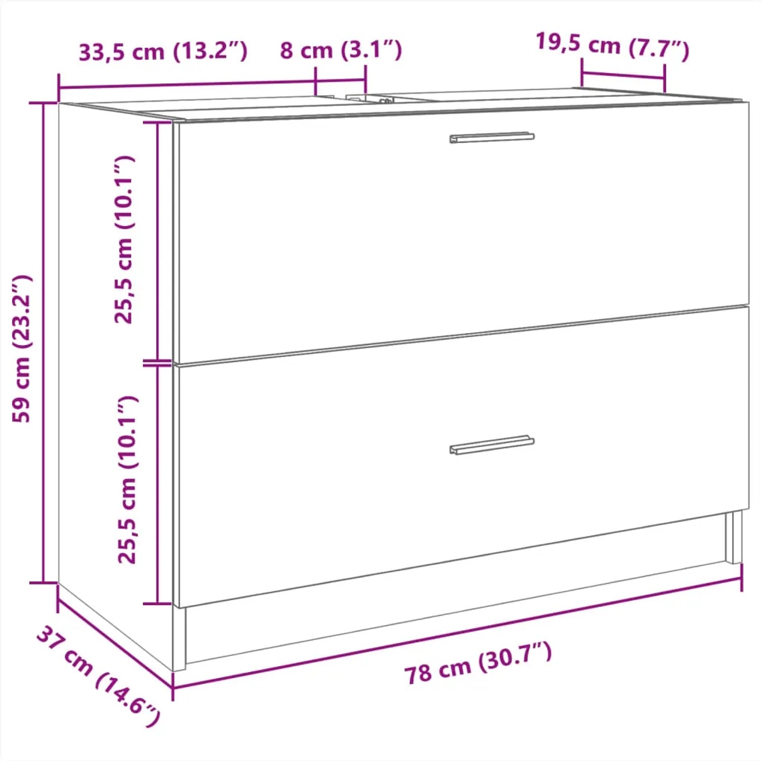 vidaXL Waschbeckenunterschrank, Grau Sonoma, 78x37x59 cm, Badmöbel-Set mit Schublade und Fach.