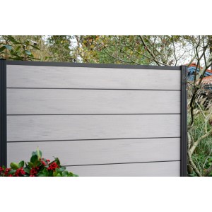 GartenLand WPC Zaun XL Ameland Exclusive ca. 180 x 180 cm Sichtschutz Steckzaun Sand Multicolor mit Zwischenleisten und Abschlussleiste Anthrazit