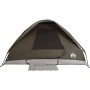 Braunes 2-Personen-Kuppelzelt, wasserdicht, mit grauem Boden und Netzfenster. Ideal für Camping & Outdoor.