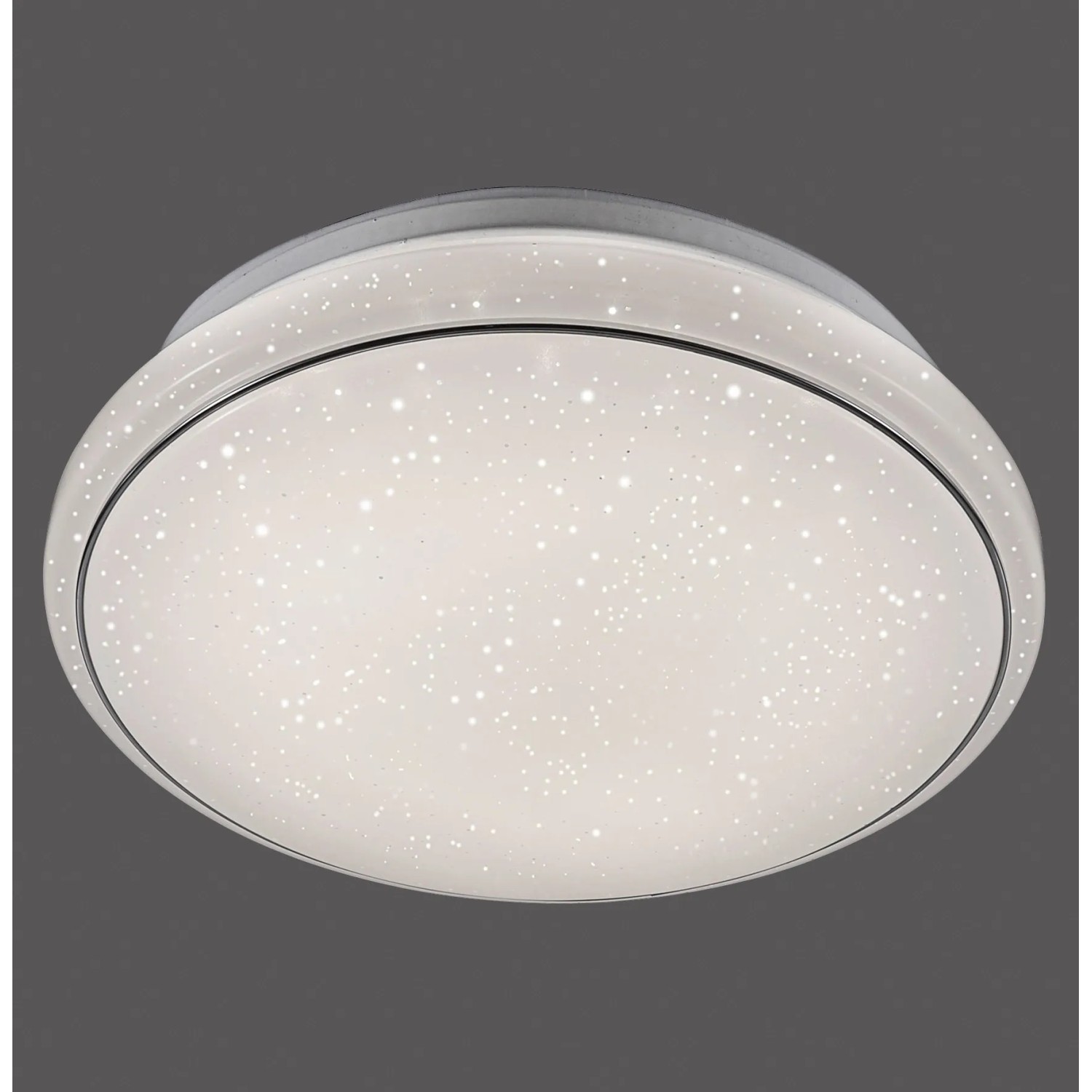 Weiße LED-Deckenleuchte Jupiter Ø 35 cm mit Sternenhimmel-Optik für Wohnräume.