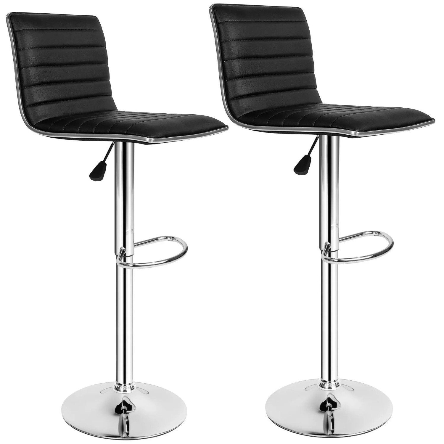 Tectake 2Er Set Barhocker Johannes Gepolstert Mit Rückenlehne Bezug Aus Kunstleder  38 x 40 x 109 cm Schwarz