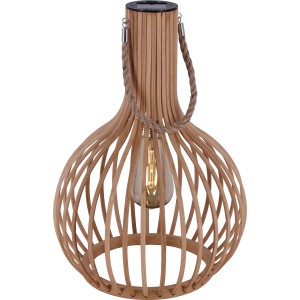Dekorative Solar-Laterne Nardelli aus Bambus und Jute mit warmweißer LED und Kordel zum Aufhängen.