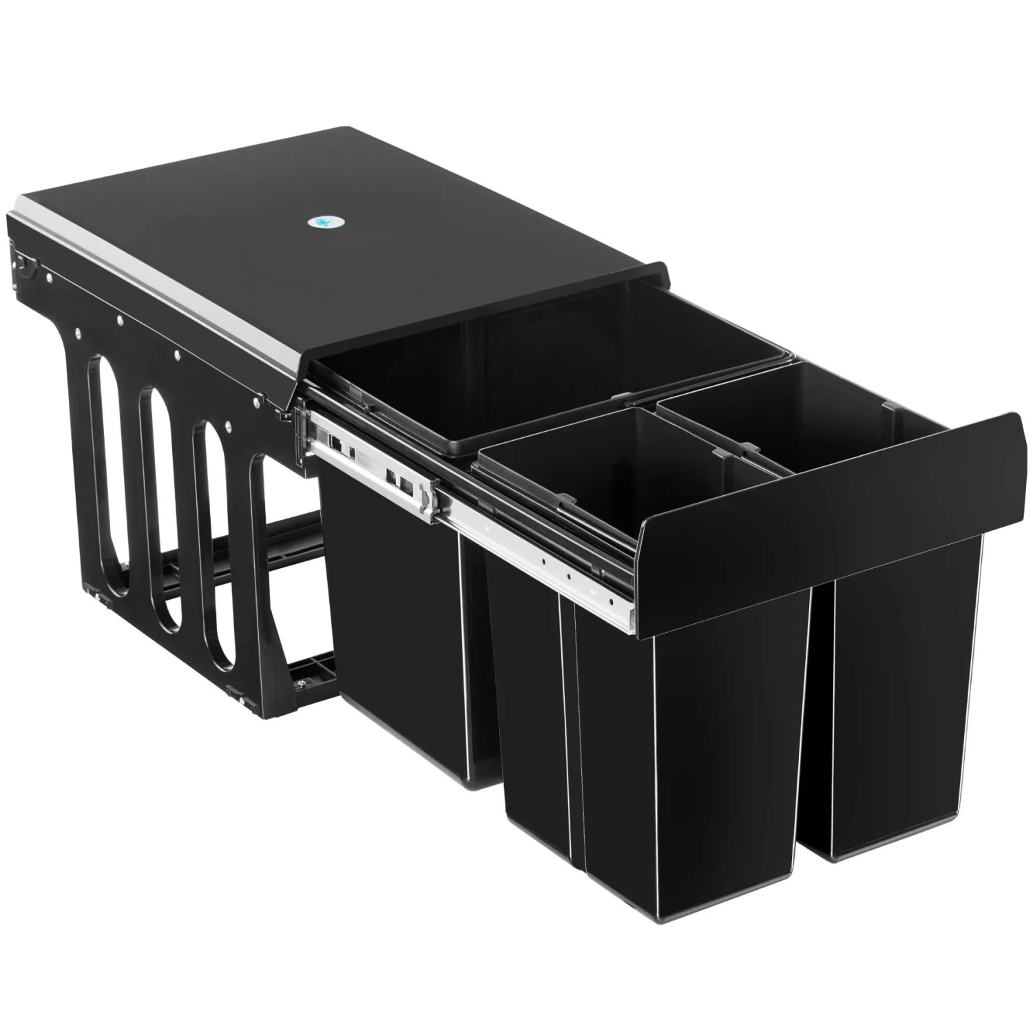 Tectake Abfallsammler Ashlyn 3 Fach Mülltrennung  2x8L und 1x15L Vollauszug Mit Teleskopschienen  48 x 35 x 35 cm Schwarz