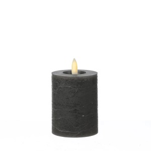 Graue LED Kerze LINA in Rustik Optik aus Echtwachs, flackernde 3D Flamme und Timer, 11cm hoch.