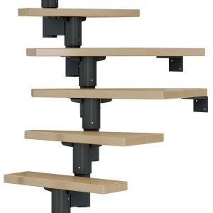 Dolle Mittelholmtreppe Dublin, Ahornstufen und anthrazitfarbener Holm, 1/4 gewendelt.