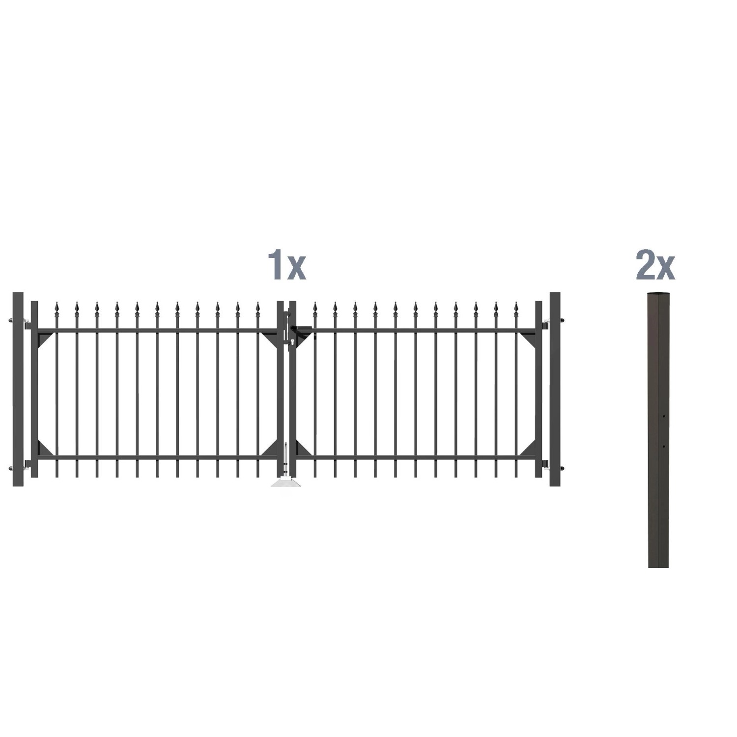 Metallzaun Doppeltor-Set Chaussee Anthrazit z. Einbetonieren 100 cm x 301 cm