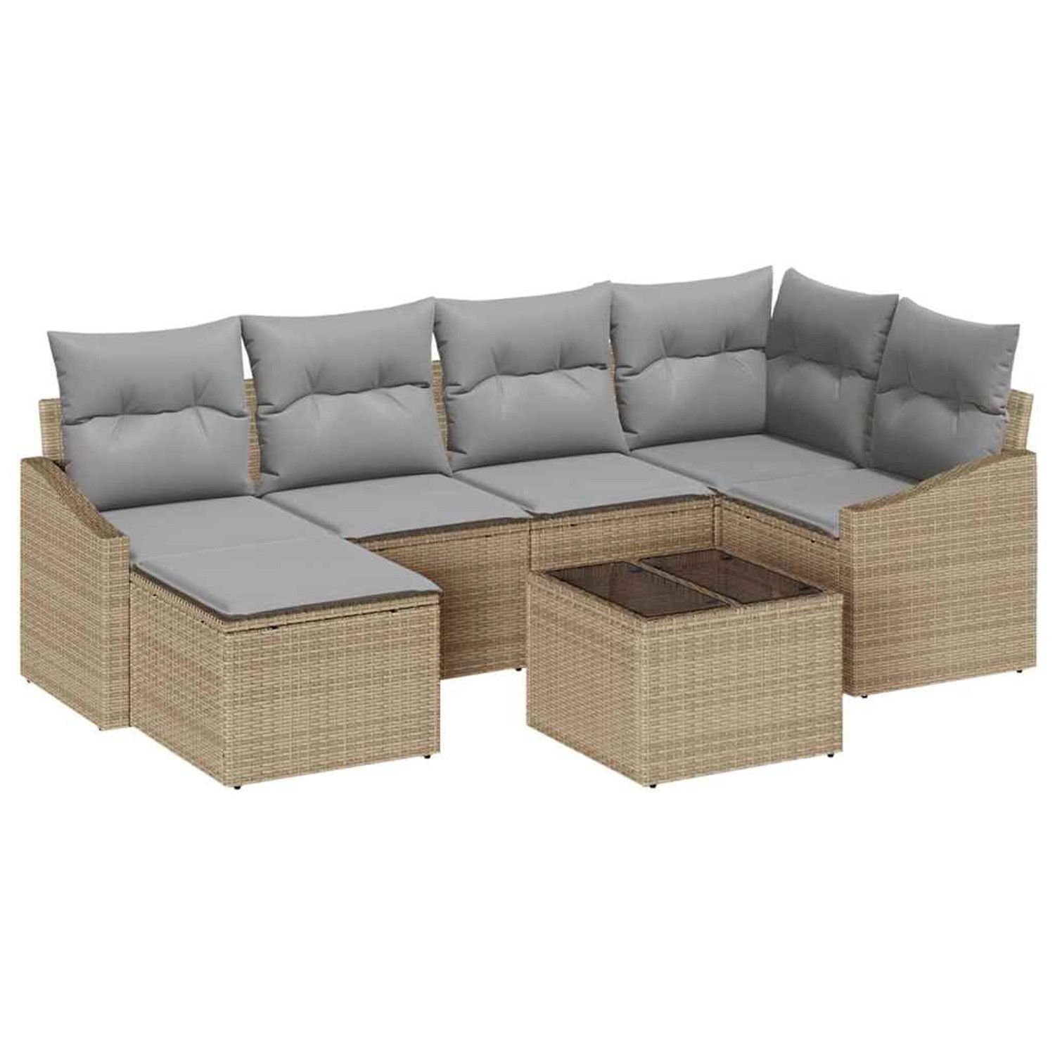 vidaXL Garten-Sofa-Set 7-Tlg Beige Poly Rattan 3346800 günstig online kaufen