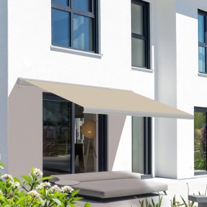 Elektrische Kassettenmarkise, 2,0x1,5m, Kieselfarbe, weiße Kassette. Vollkassettenmarkise für Terrasse.