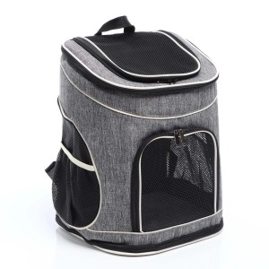 Grauer faltbarer Fudajo Hunderucksack für Katzen & Hunde bis 6 kg mit Netzfenstern.