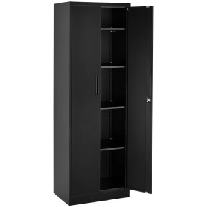 Tectake Aktenschrank Brandon 60 x 40 x 180 5 cm  4 Verstellbare Zwischenböden Abschließbar  Mit Magnetverschluss Pro Stück 40 x 60 x 180 5 cm Schwarz