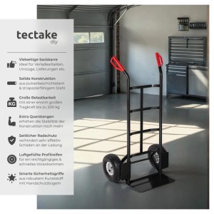 Tectake Sackkarre mit Stahlrahmen und Luftbereifung, ideal für Baumaschinen und Transporte.