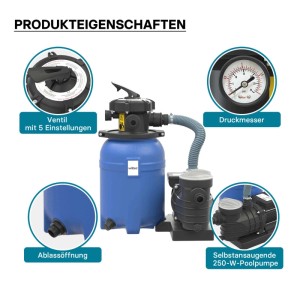 Wiltec Sandfilteranlage 250W 14L Filtertank 10000L/H Pool Pumpe Filterpumpe