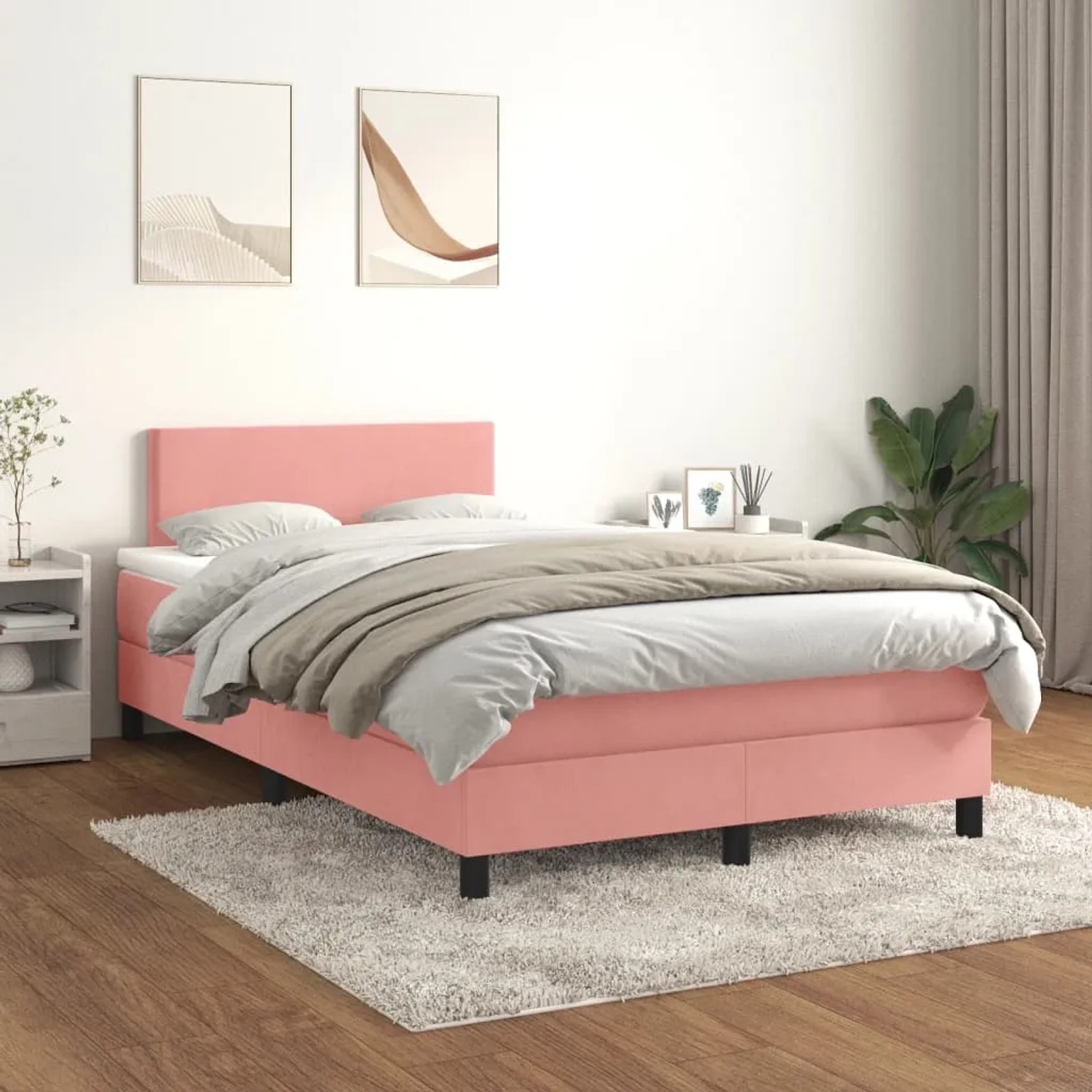 Rosa vidaXL Boxspringbett 120x200 cm mit Matratze und Samtbezug.