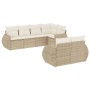 Beige 7-tlg. vidaXL Garten-Sofagarnitur aus Rattan mit cremeweißen Kissen.