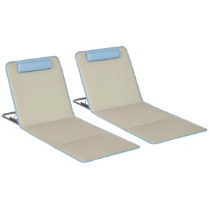 Outsunny Strandliege Stahl Oxfordstoff Beige Hellblau 124L x 53B x 35-45H cm