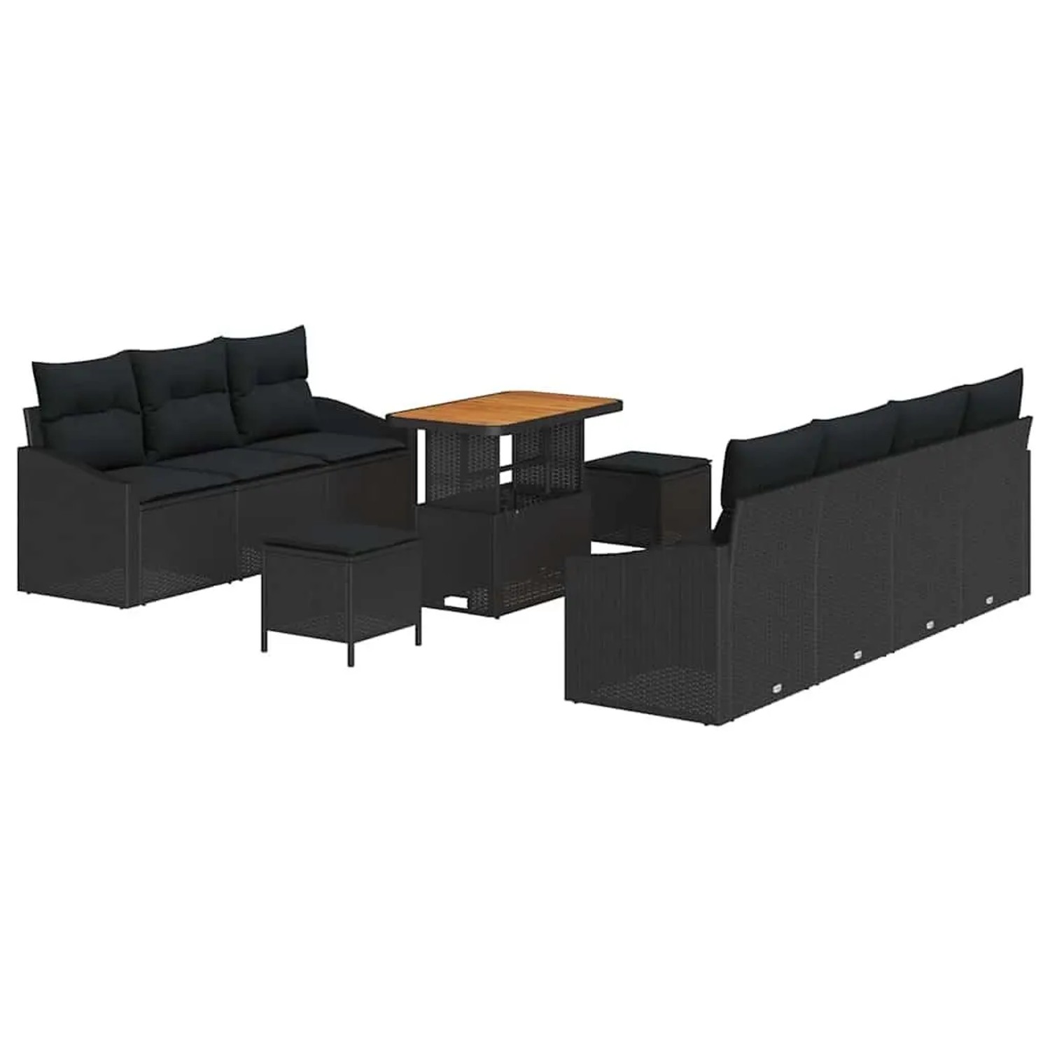 vidaXL Garten-Sofa-Set mit Kissen mit Speicher 10-Tlg Schwarz 3364569