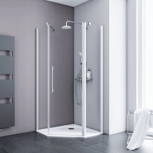 Schulte Fünfeckdusche Alexa Style 2.0 mit Drehtür, Alpinweiß, 90x90x192 cm.