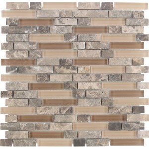 Mosaikmatte aus Glas und Stein, Combi Castanho Line, 29,8x30,4 cm. Braune und graue Farbtöne.