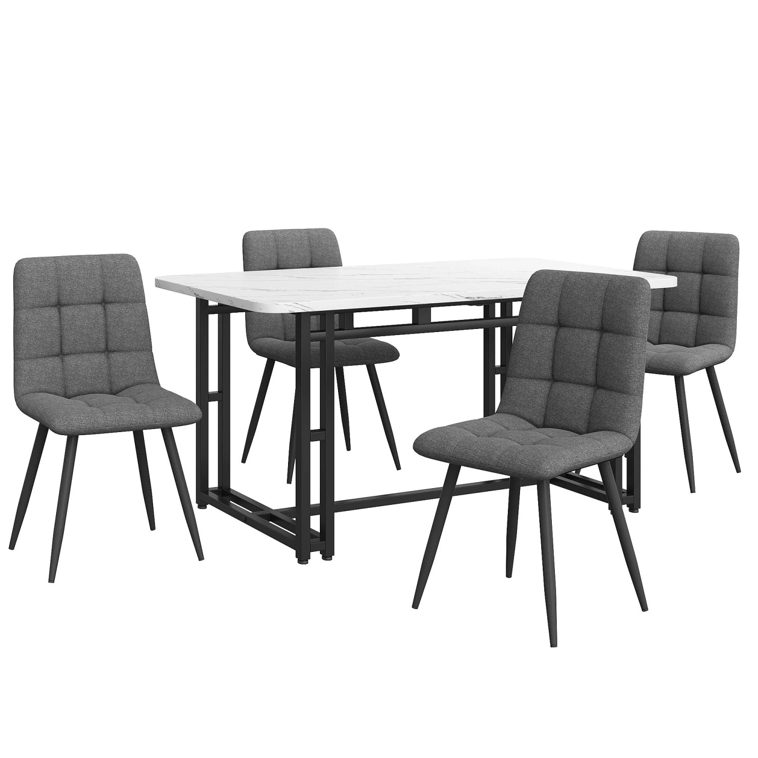 Merax Essgruppe 5-tlg mit 140x80cm Esstisch  4 Leinenstühle Dunkelgrau  Eisenbeine Schwarz