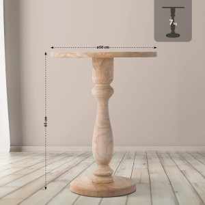 Runder CLP Beistelltisch Adamsville Natura aus hellem Holz mit gedrechseltem Fuß, 50x65 cm, für Wohnzimmer.